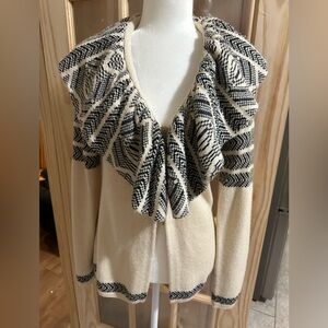 Magaschoni Black and Cream Ruffled Cardigan